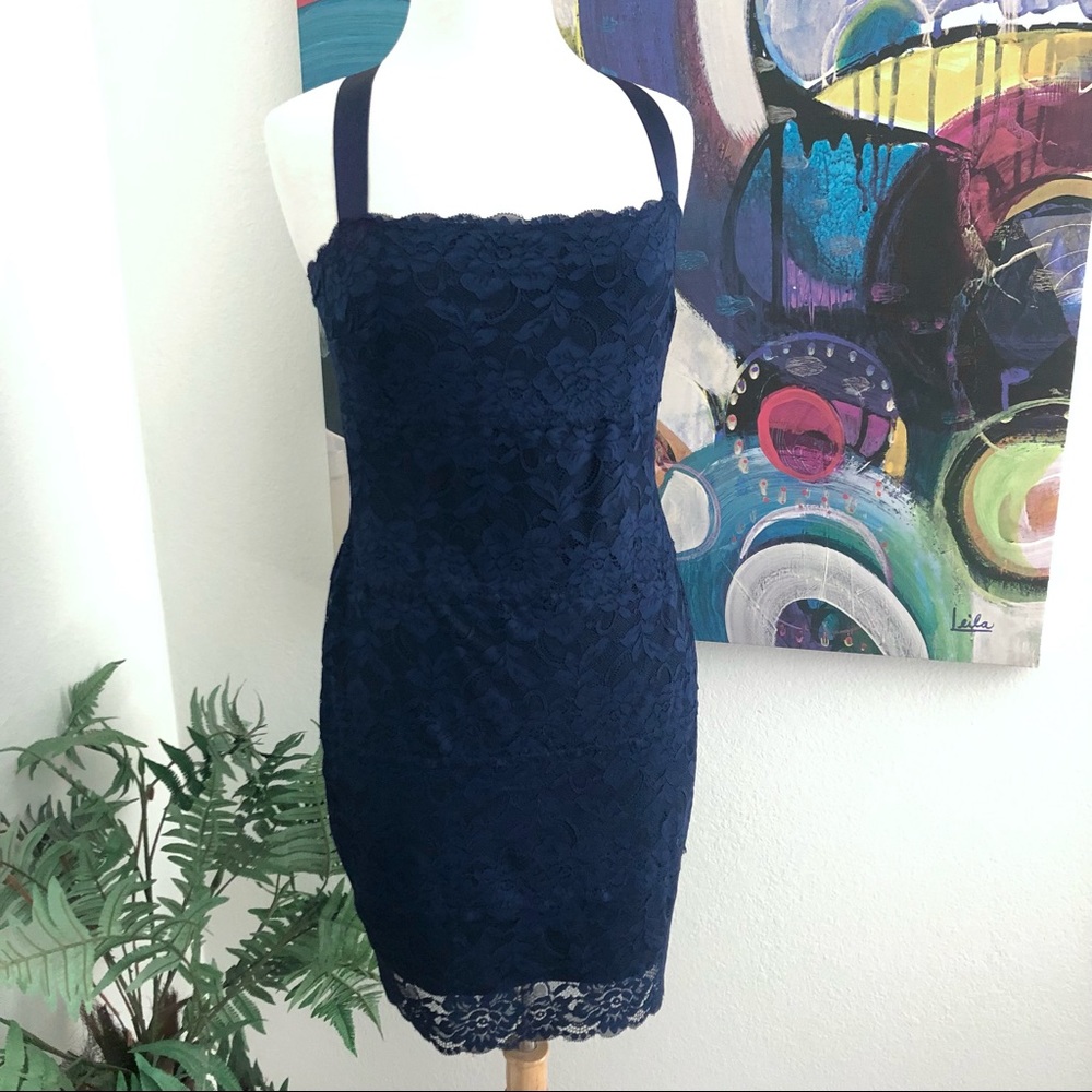 Guess Sleeveless Navy Lace Mini Dress - Picture 1 of 7